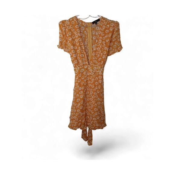 Lulus Floral Tie Back Mini Dress Yellow White V Neck Short Sleeve Size M - Picture 3 of 14